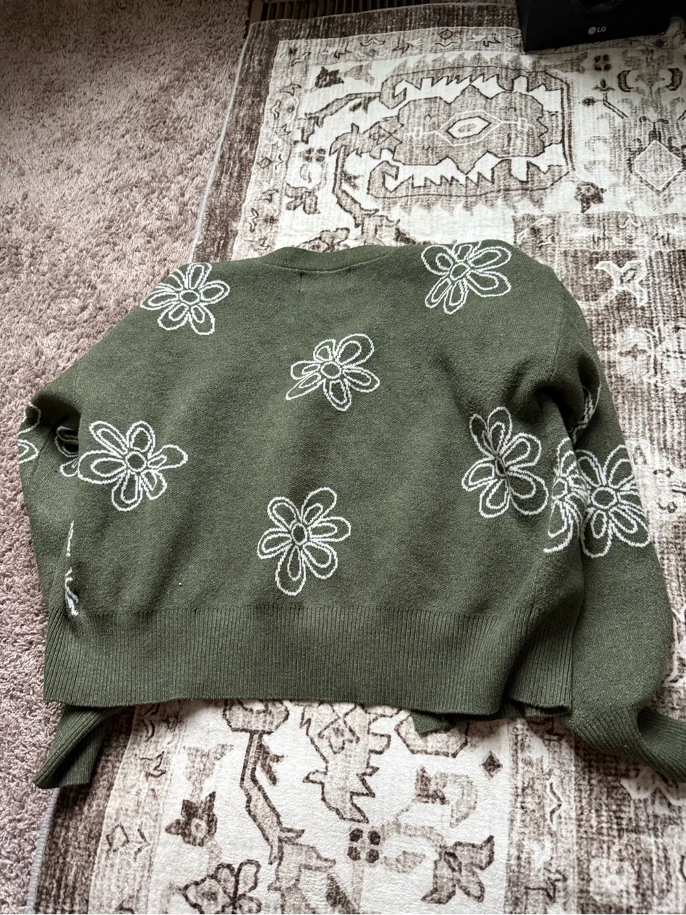 Olive Green Floral Knit Cardigan - Picture 4 of 4